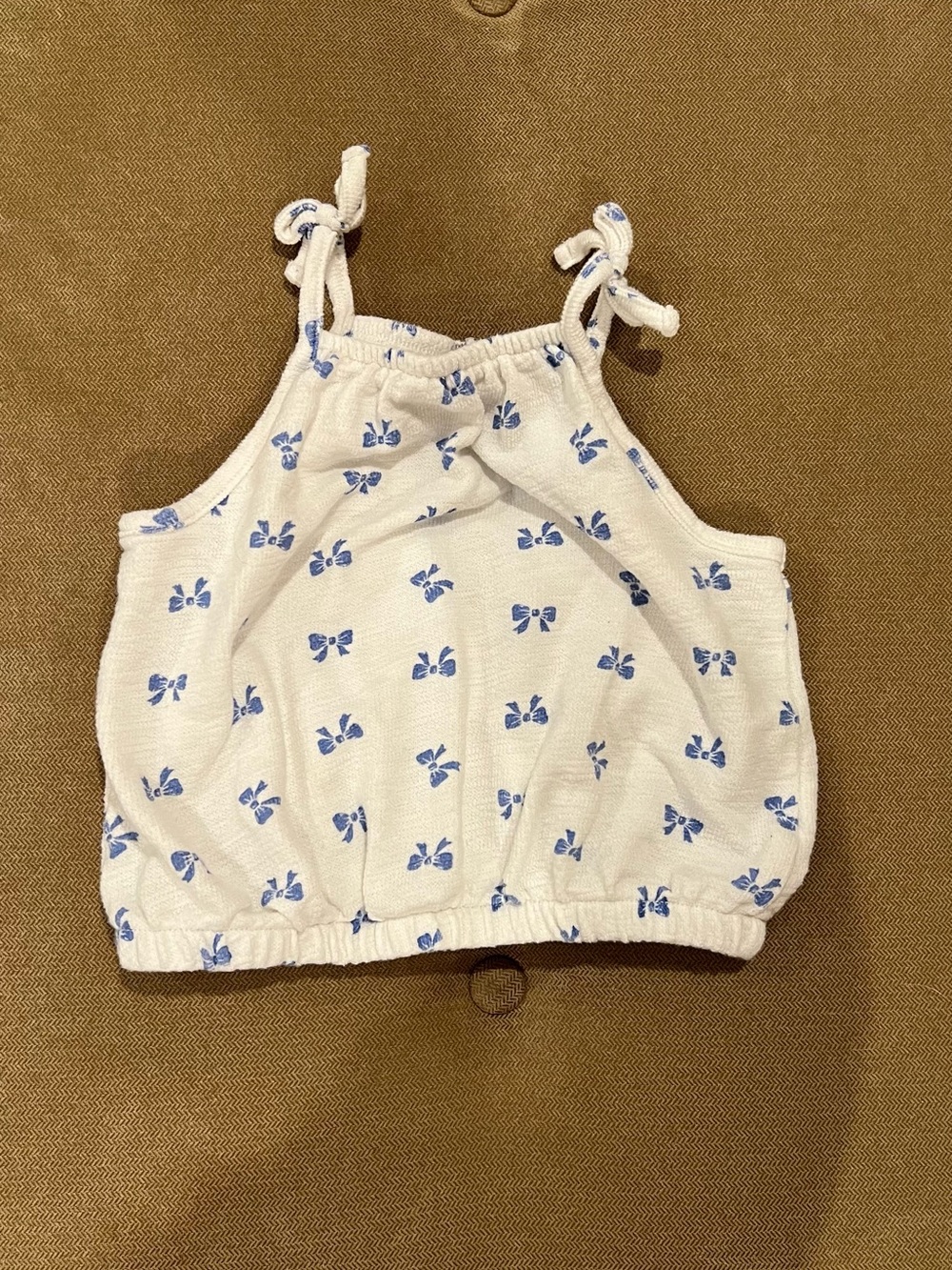 Old Navy White Tank Top with Blue Bow Print and Tie Straps
